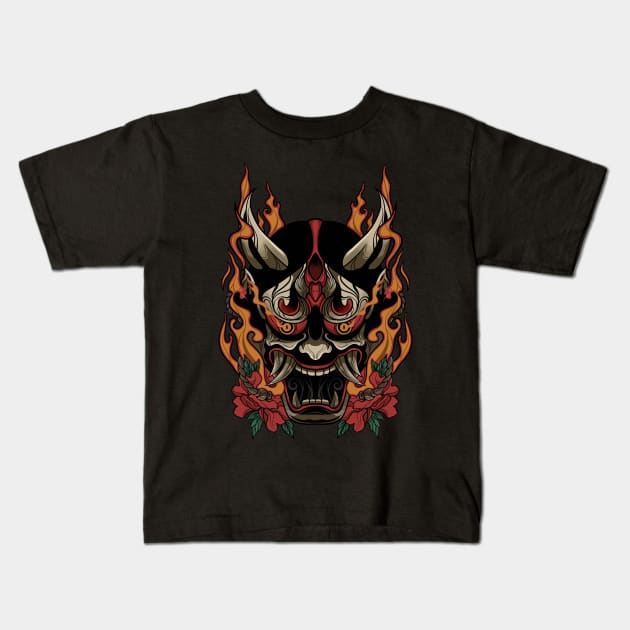 Hannya Mask Kids T-Shirt by Hirolabs